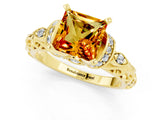 Yellow gold Princess Cut Citrine Solitaire Ring with Filigree Band and Four-Prong Setting_25