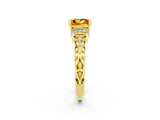 Yellow gold Princess Cut Citrine Solitaire Ring with Filigree Band and Four-Prong Setting_26