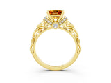 Yellow gold Princess Cut Citrine Solitaire Ring with Filigree Band and Four-Prong Setting_27