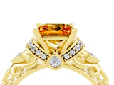 Yellow gold Princess Cut Citrine Solitaire Ring with Filigree Band and Four-Prong Setting_28