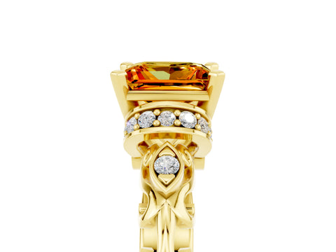 Yellow gold Princess Cut Citrine Solitaire Ring with Filigree Band and Four-Prong Setting_29