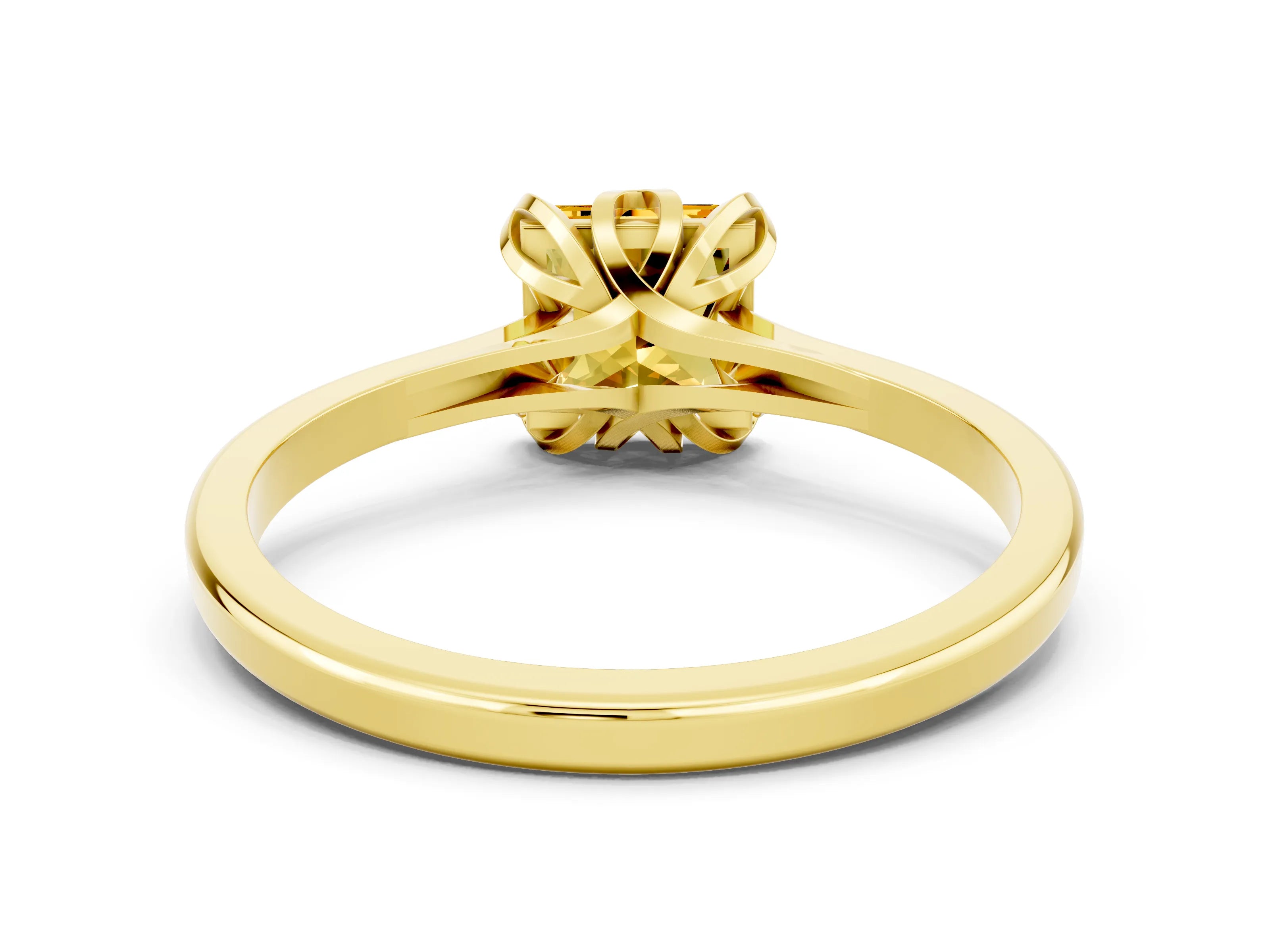 Yellow gold Princess Cut Citrine Solitaire Ring with Flower Prong Setting and Classic Band_24