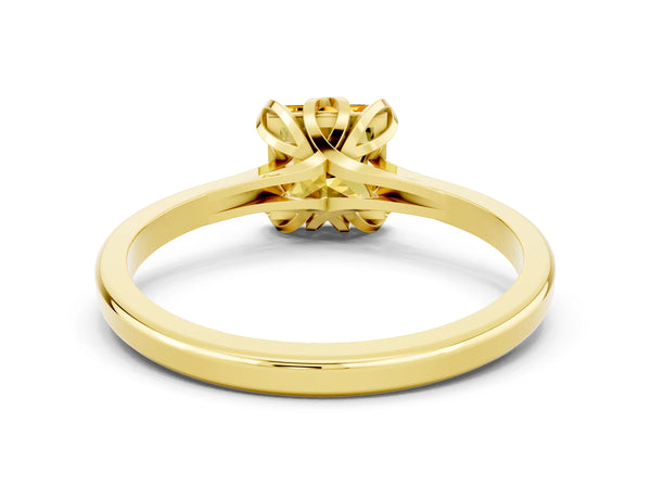 Yellow gold Princess Cut Citrine Solitaire Ring with Flower Prong Setting and Classic Band