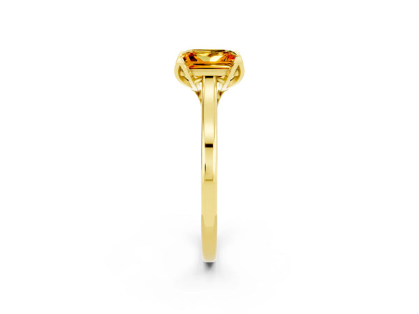 Yellow gold Princess Cut Citrine Solitaire Ring with Flower Prong Setting and Classic Band