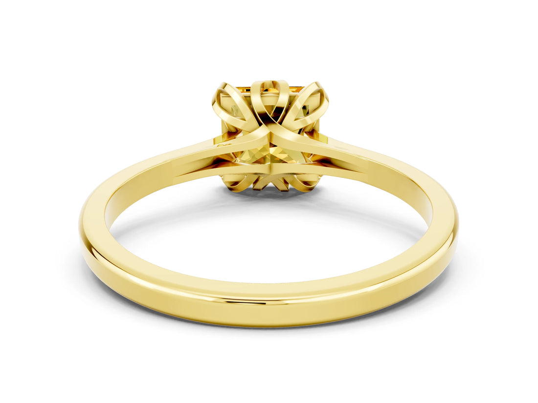 Yellow gold Princess Cut Citrine Solitaire Ring with Flower Prong Setting and Classic Band_36