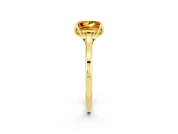 Yellow gold Princess Cut Citrine Solitaire Ring with Flower Prong Setting and Classic Band