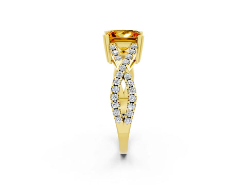 Yellow gold Princess Cut Citrine Solitaire Ring with Four-Prong Setting and Twisted Pavé Band_2