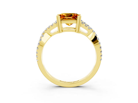 Yellow gold Princess Cut Citrine Solitaire Ring with Four-Prong Setting and Twisted Pavé Band_3