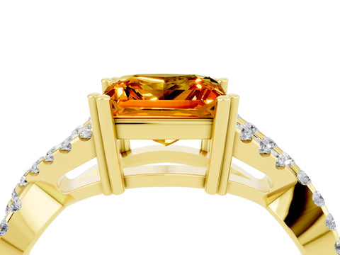Yellow gold Princess Cut Citrine Solitaire Ring with Four-Prong Setting and Twisted Pavé Band_4