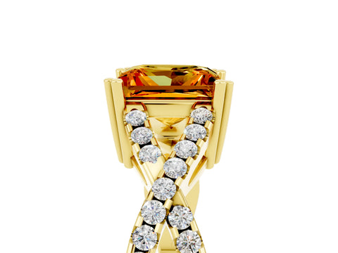 Yellow gold Princess Cut Citrine Solitaire Ring with Four-Prong Setting and Twisted Pavé Band_5