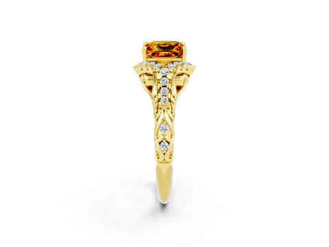 Yellow gold Princess Cut Citrine Solitaire Ring with Hidden Halo and Pavé Band_14
