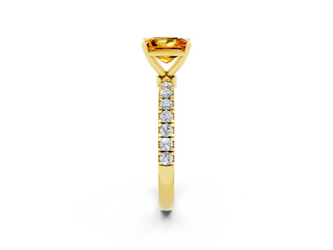 Yellow gold Princess Cut Citrine Solitaire Ring with Pavé Accents and Four-Prong Setting_2