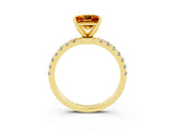 Yellow gold Princess Cut Citrine Solitaire Ring with Pavé Accents and Four-Prong Setting_3