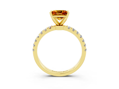 Yellow gold Princess Cut Citrine Solitaire Ring with Pavé Accents and Four-Prong Setting_3