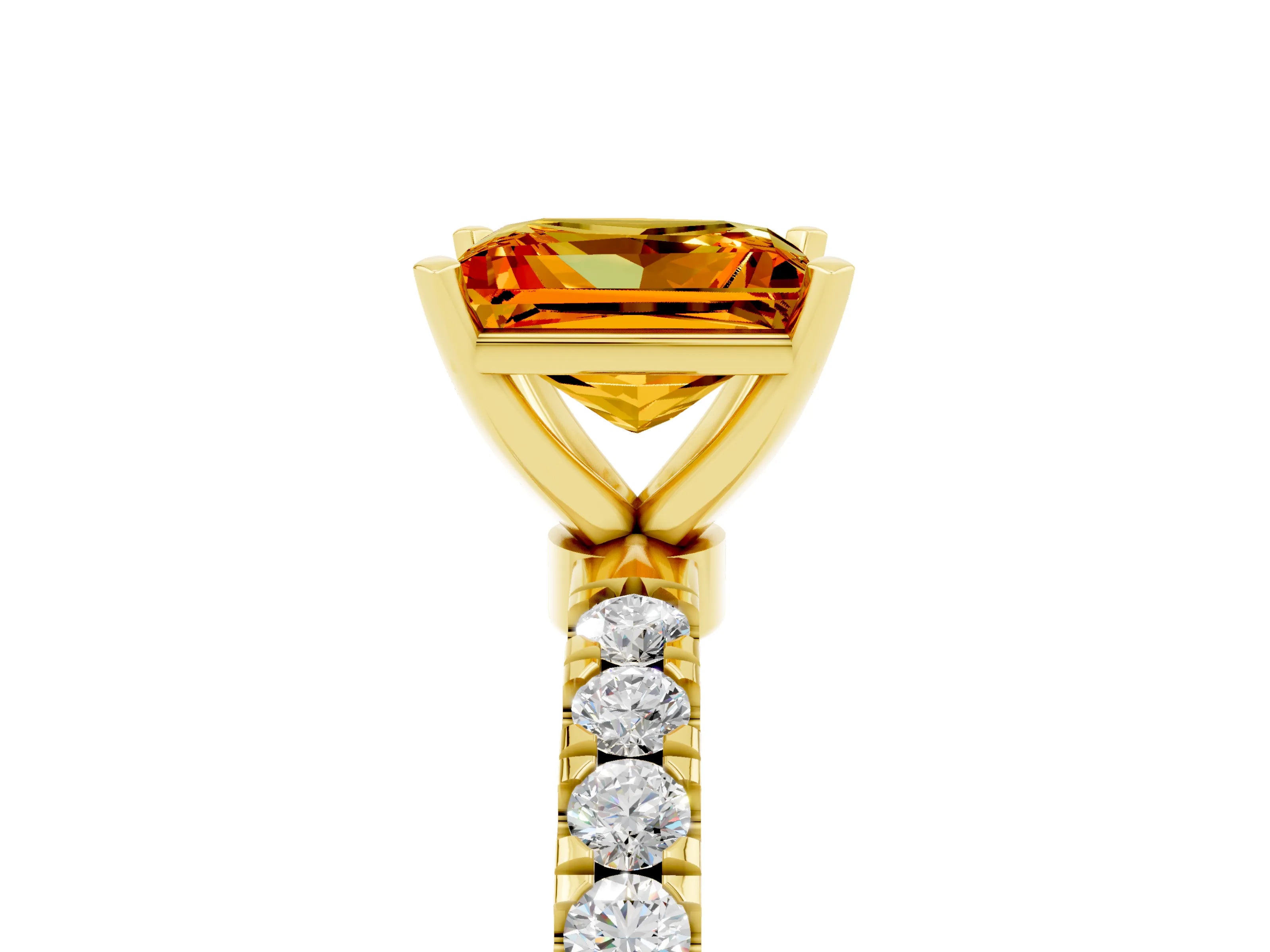 Yellow gold Princess Cut Citrine Solitaire Ring with Pavé Accents and Four-Prong Setting_5