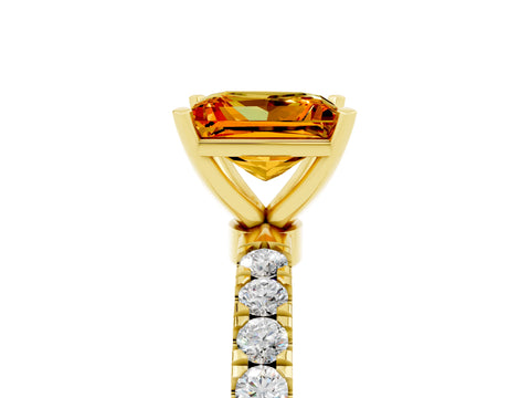 Yellow gold Princess Cut Citrine Solitaire Ring with Pavé Accents and Four-Prong Setting_5