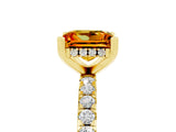 Yellow gold Princess Cut Citrine Solitaire Ring with Pavé Band and Four-Prong Setting_29