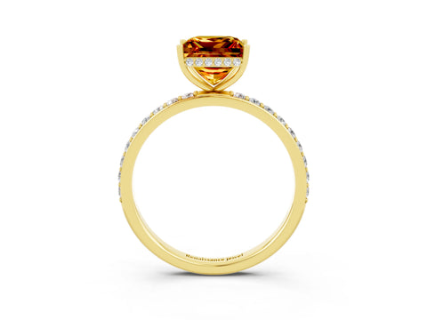 Yellow gold Princess Cut Citrine Solitaire Ring with Pavé Band and Hidden Halo_15