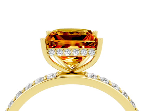 Yellow gold Princess Cut Citrine Solitaire Ring with Pavé Band and Hidden Halo_16