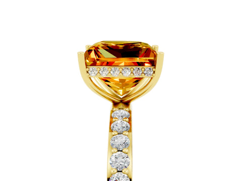 Yellow gold Princess Cut Citrine Solitaire Ring with Pavé Band and Hidden Halo_17