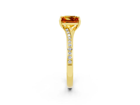 Yellow gold Princess Cut Citrine Solitaire Ring with Pavé Band and Prong Setting_14