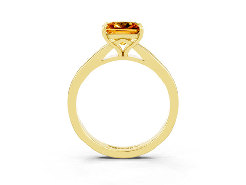 Yellow gold Princess Cut Citrine Solitaire Ring with Pavé Band and Prong Setting_15