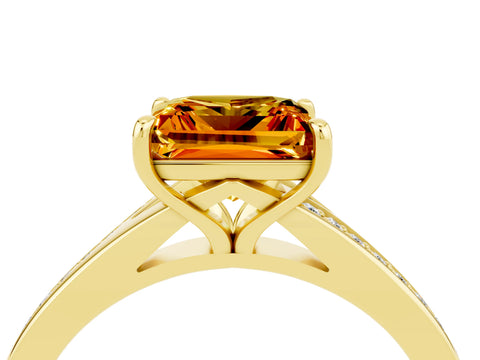 Yellow gold Princess Cut Citrine Solitaire Ring with Pavé Band and Prong Setting_16