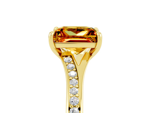 Yellow gold Princess Cut Citrine Solitaire Ring with Pavé Band and Prong Setting_17