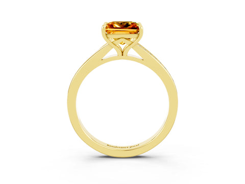 Yellow gold Princess Cut Citrine Solitaire Ring with Pavé Band and Prong Setting_3