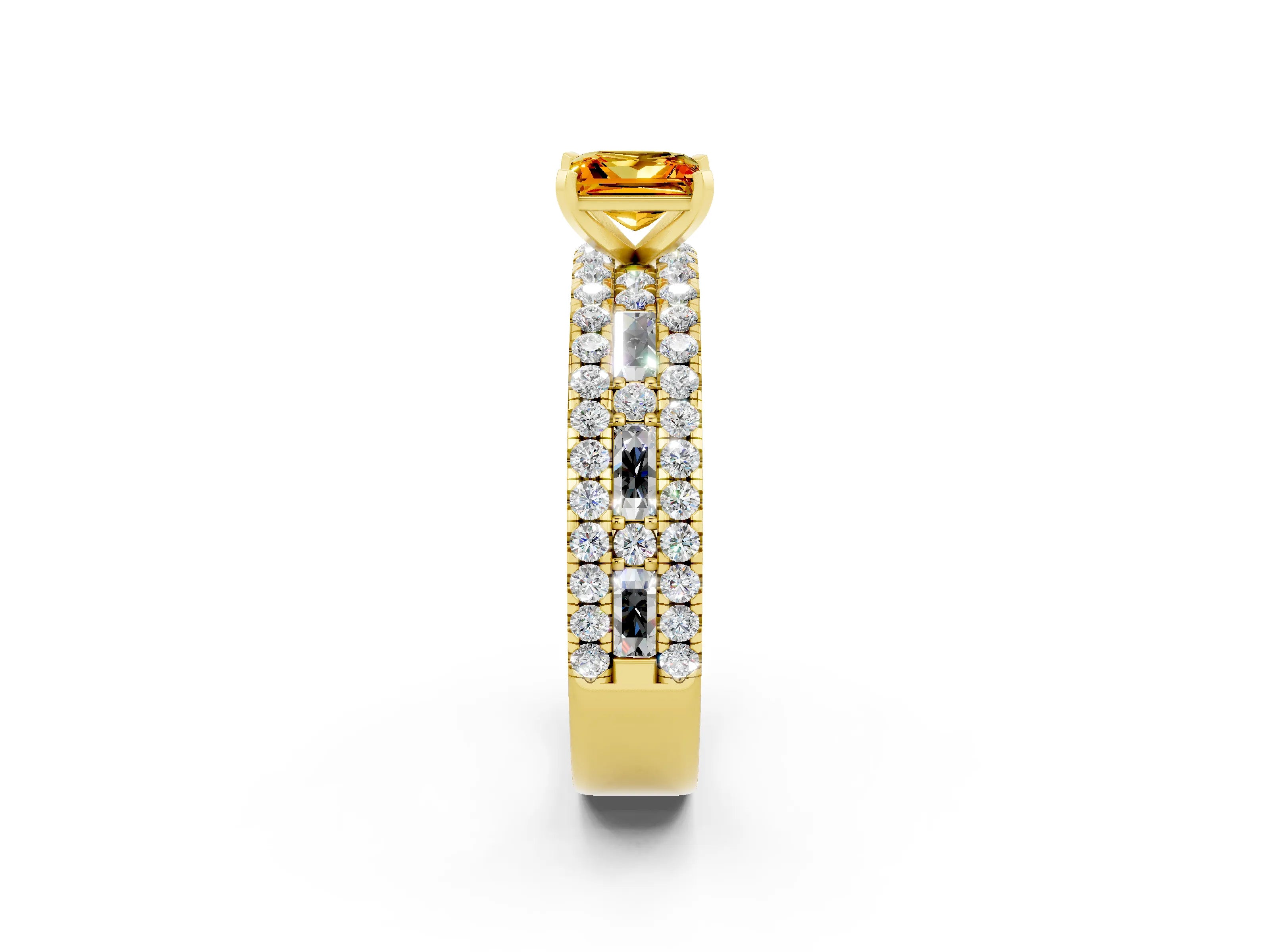 Yellow gold Princess Cut Citrine Solitaire Ring with Pavé and Channel Set Band_2