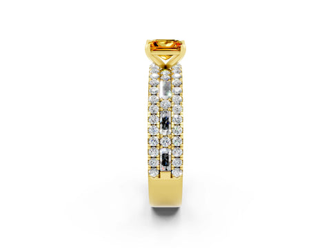 Yellow gold Princess Cut Citrine Solitaire Ring with Pavé and Channel Set Band_2