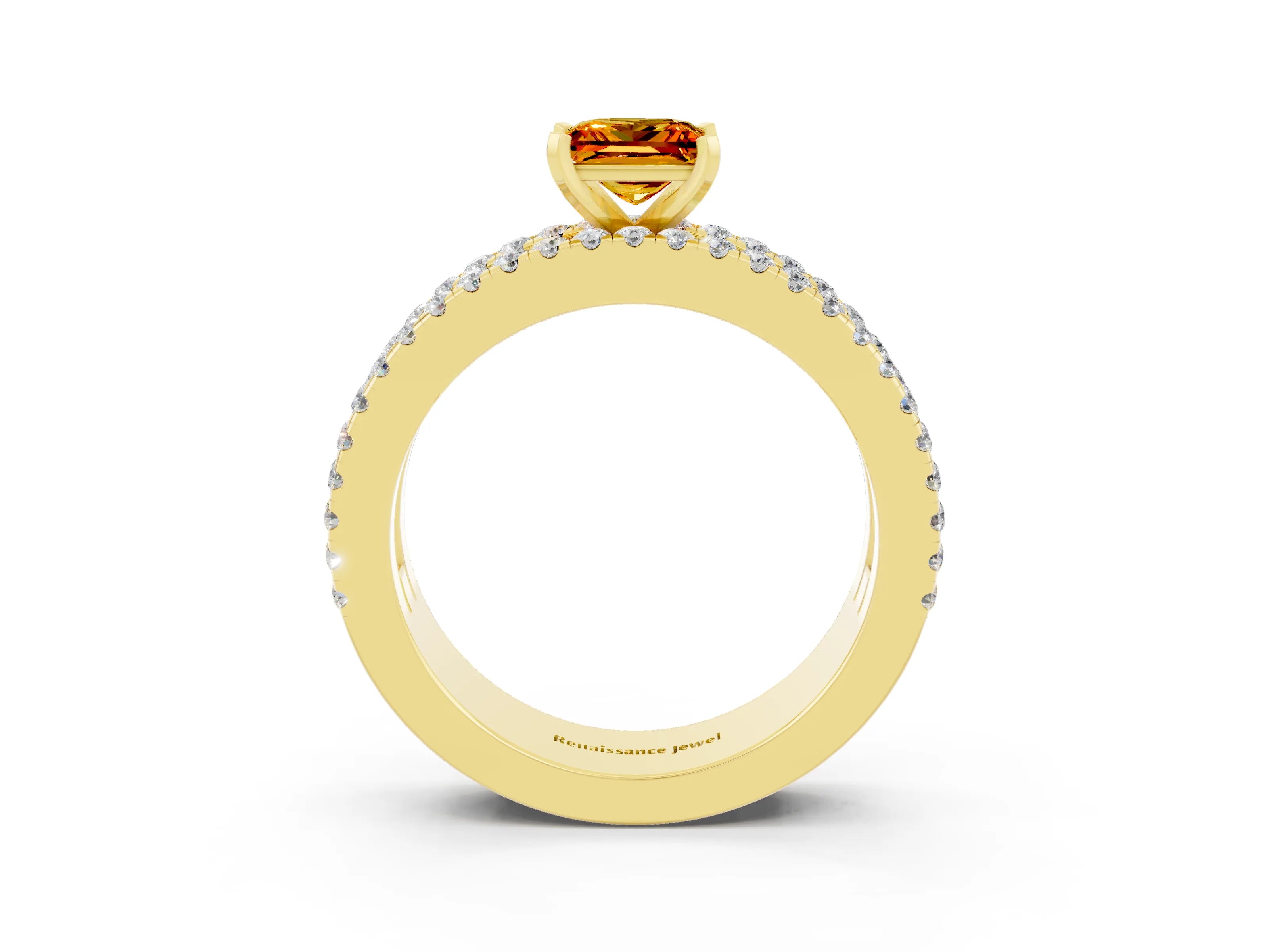 Yellow gold Princess Cut Citrine Solitaire Ring with Pavé and Channel Set Band_3
