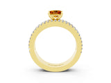 Yellow gold Princess Cut Citrine Solitaire Ring with Pavé and Channel Set Band_3