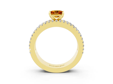 Yellow gold Princess Cut Citrine Solitaire Ring with Pavé and Channel Set Band_3
