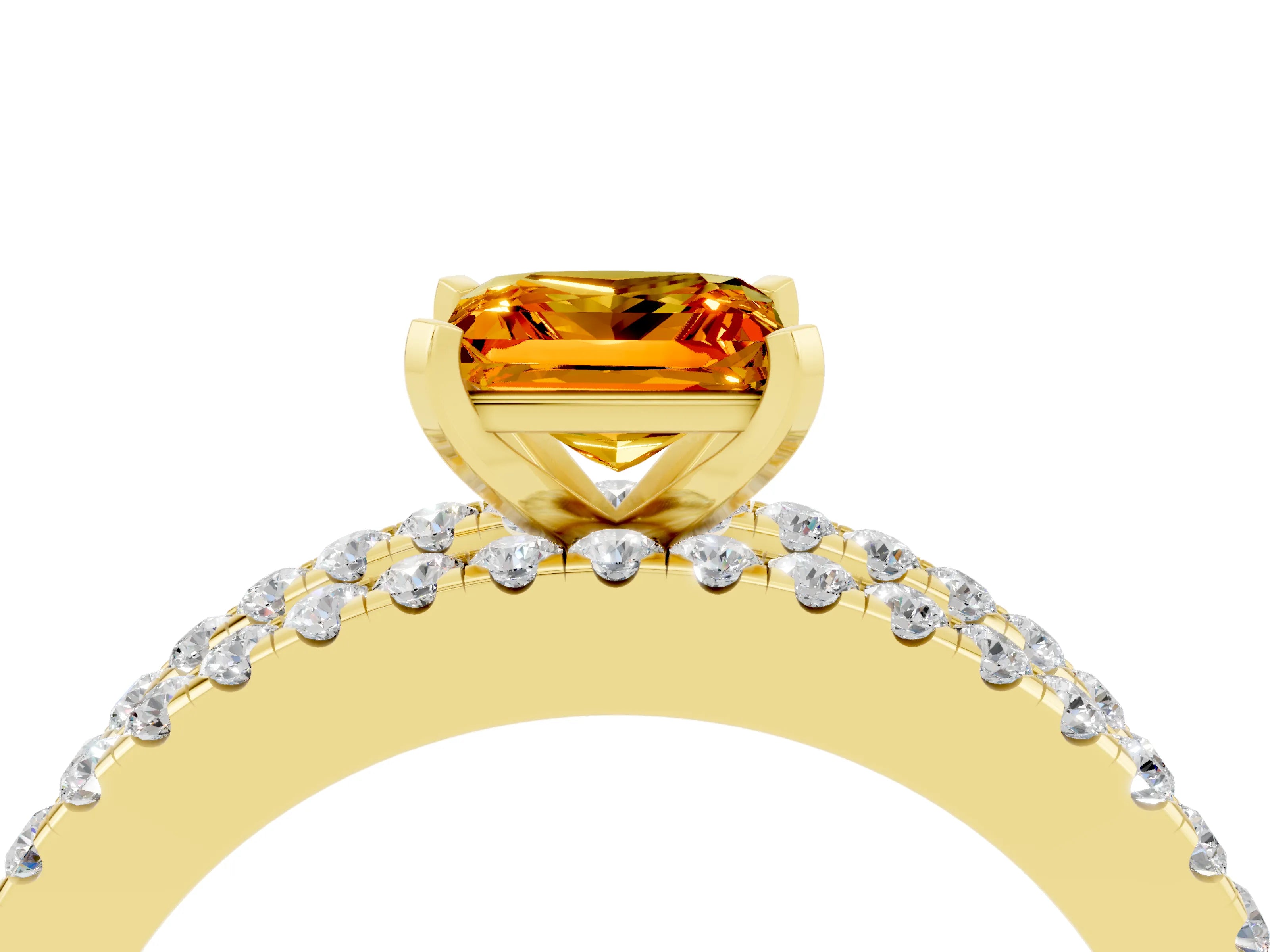 Yellow gold Princess Cut Citrine Solitaire Ring with Pavé and Channel Set Band_4