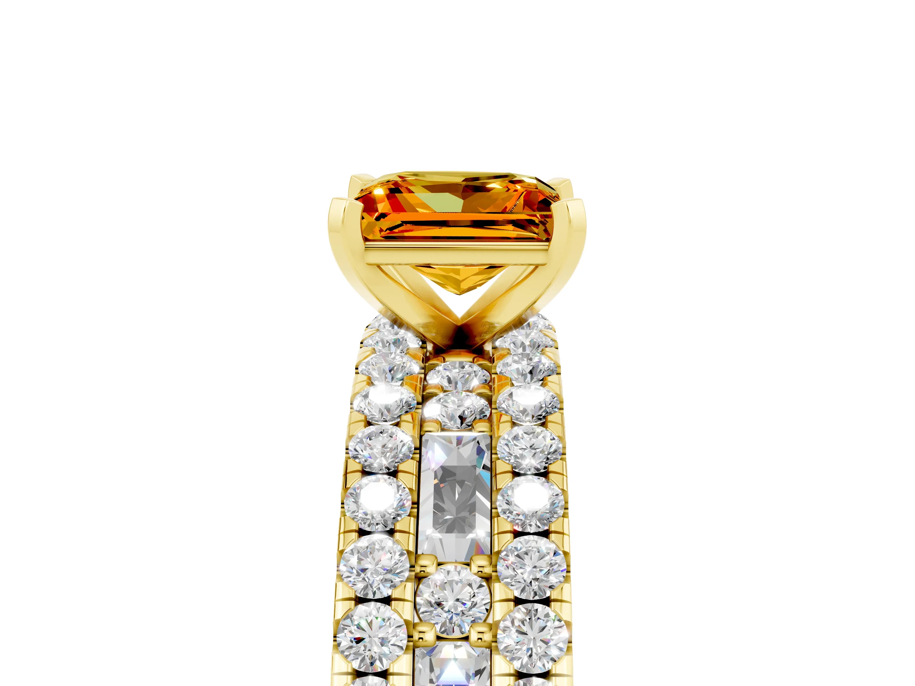 Yellow gold Princess Cut Citrine Solitaire Ring with Pavé and Channel Set Band_5