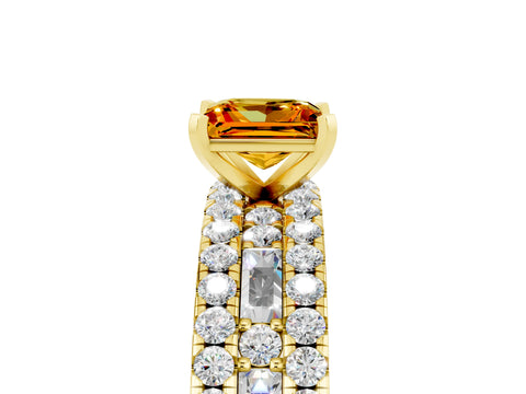 Yellow gold Princess Cut Citrine Solitaire Ring with Pavé and Channel Set Band_5