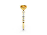 Yellow gold Princess Cut Citrine Solitaire Ring with Pave Band and Four Prong Setting_14