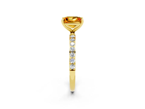 Yellow gold Princess Cut Citrine Solitaire Ring with Pave Band and Four Prong Setting_14
