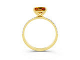 Yellow gold Princess Cut Citrine Solitaire Ring with Pave Band and Four Prong Setting_15
