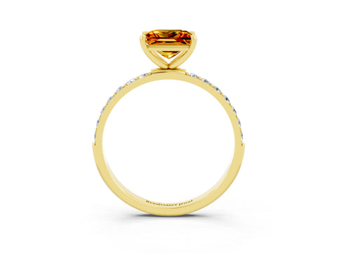 Yellow gold Princess Cut Citrine Solitaire Ring with Pave Band and Four Prong Setting_15