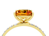 Yellow gold Princess Cut Citrine Solitaire Ring with Pave Band and Four Prong Setting_16