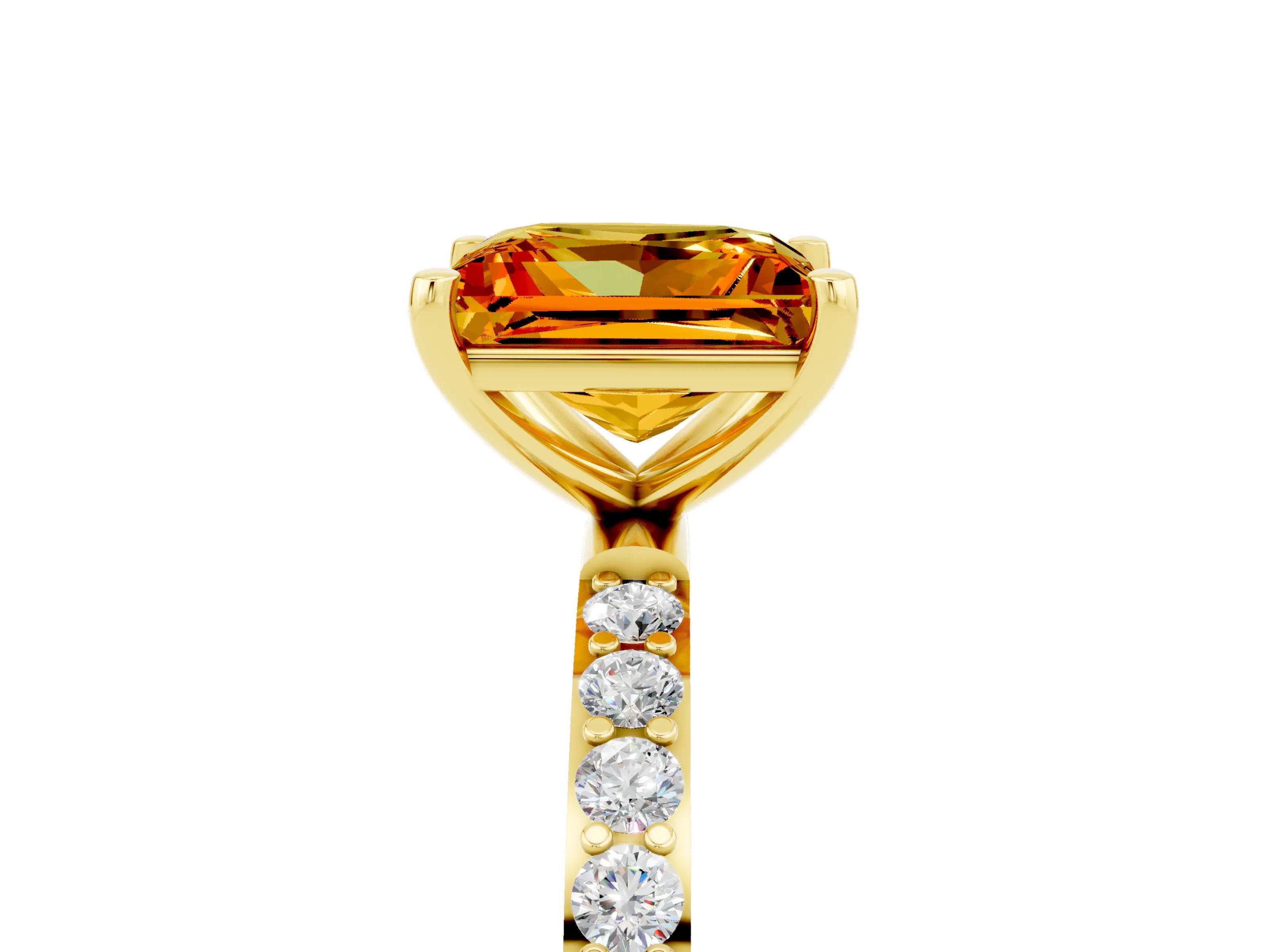Yellow gold Princess Cut Citrine Solitaire Ring with Pave Band and Four Prong Setting_17