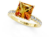 Yellow gold Princess Cut Citrine Solitaire Ring with Round  Pavé Band and Four-Prong Setting_37