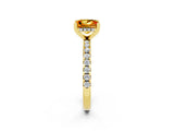 Yellow gold Princess Cut Citrine Solitaire Ring with Round  Pavé Band and Four-Prong Setting_38