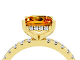 Yellow gold Princess Cut Citrine Solitaire Ring with Round  Pavé Band and Four-Prong Setting_40