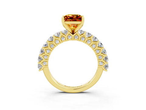 Yellow gold Princess Cut Citrine Solitaire Ring with Shared Prong Pavé Band and Four-Prong Setting_3