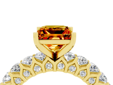 Yellow gold Princess Cut Citrine Solitaire Ring with Shared Prong Pavé Band and Four-Prong Setting_4