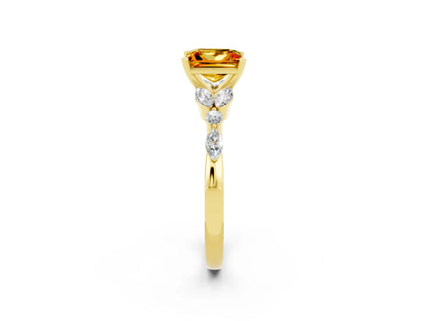 Yellow gold Princess Cut Citrine Solitaire Ring with Side Stones and Four-Prong Setting_14