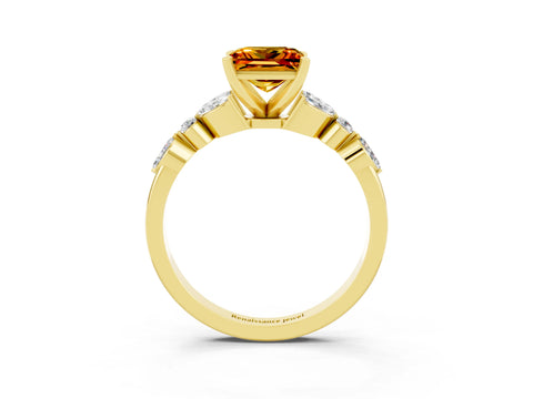 Yellow gold Princess Cut Citrine Solitaire Ring with Side Stones and Four-Prong Setting_15